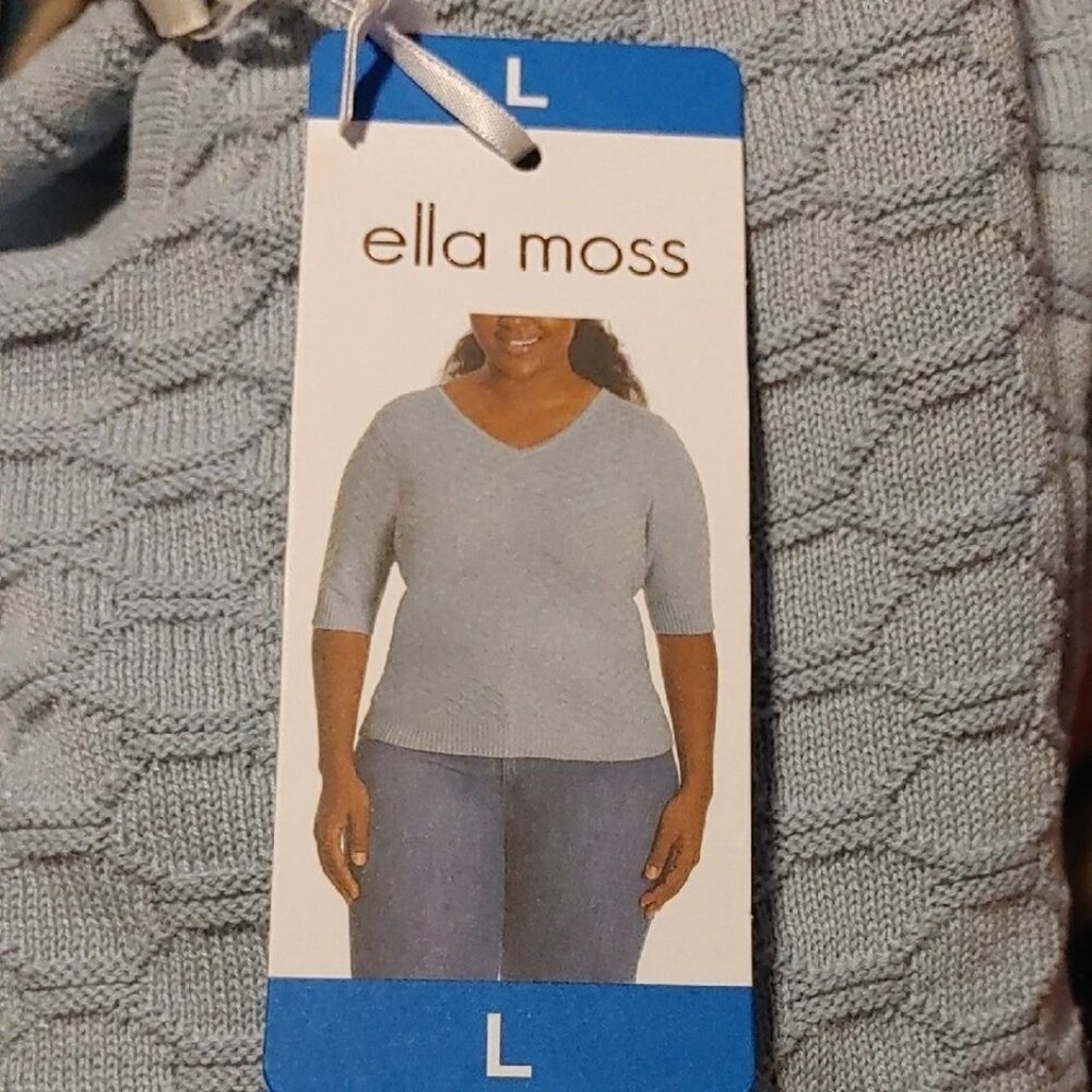 Nwt Ella Moss Women's Elbow Sleeve Lightweight Ss Sweater Blue Summer Spring — image 7 of 7